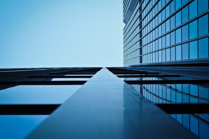 Skyscraper with reflective glass windows