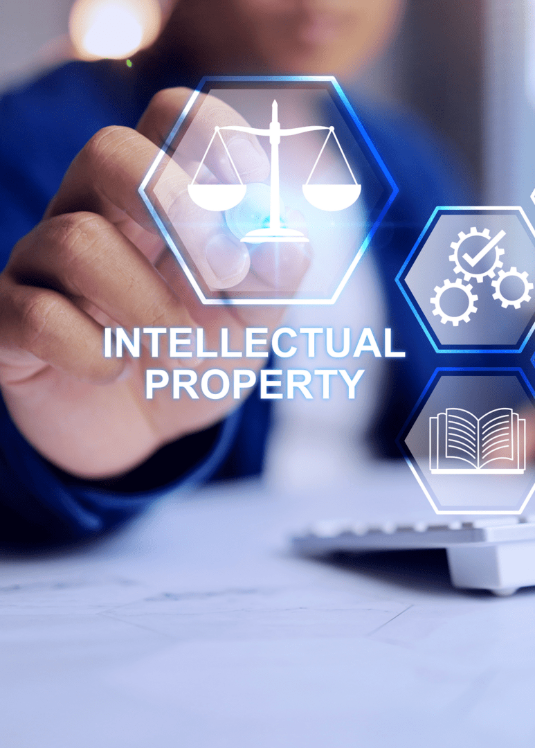 Intellectual property concept with digital icons