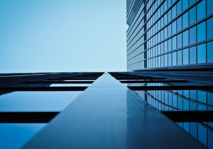 Skyscraper with reflective glass windows